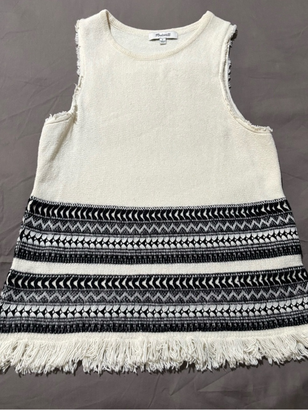 Waverly Knit Fringe Tank Top in Ivory & Black